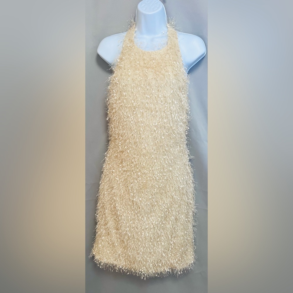 Pretty Garbage Halter-Neck Mini Dress Beige/Gold Sz Large NWT!‎